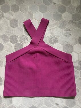 Pink Ribbed Crossneck Crop Tank